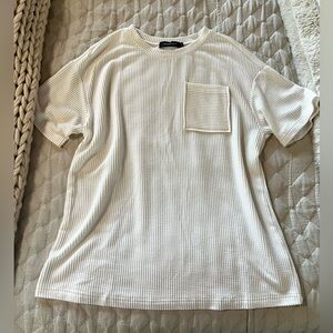 White Ribbed Oversized Short Sleeve Shirt Small